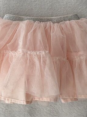 Kids Pink Tulle Dance Skirt with Silver Glitter Waistband